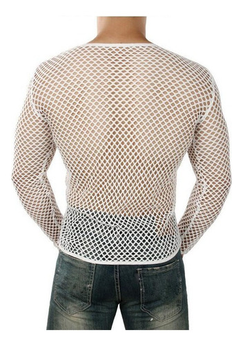 Playera Transparente De Malla Sexi Manga Larga Para Hombre