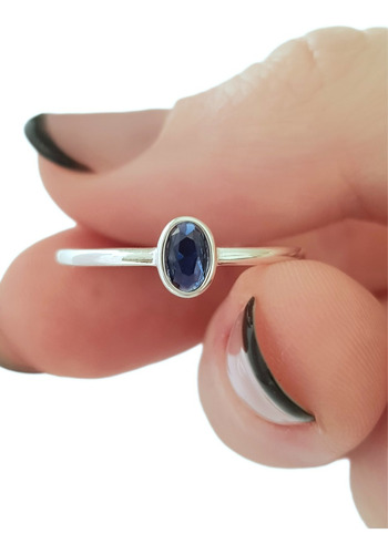 Anillo Erea Cubic Ovalado Facetado Azul Plata 925 