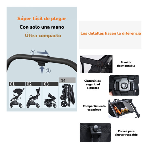 Coche De Paseo Reversible 4 Ruedas 360°space Negro Lubabycas