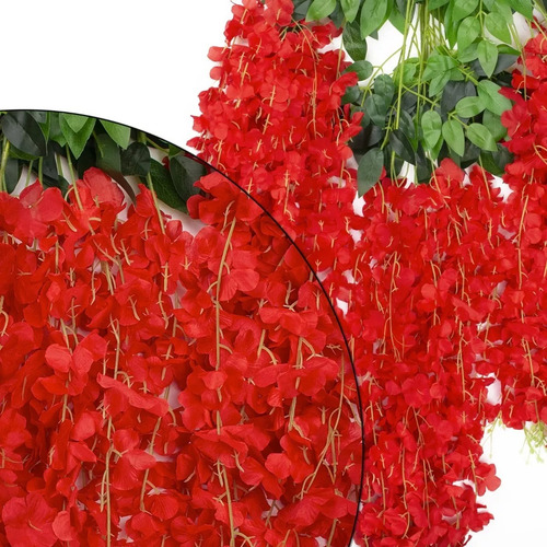 24pzs Flores Artificial Wisteria Decoración Fiesta Boda 1.1m Rojo