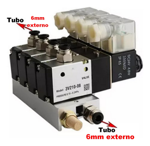 Válvula Bloco Manifold 3/2 Vias Dc12v - 4 Válvulas -tubo 6mm