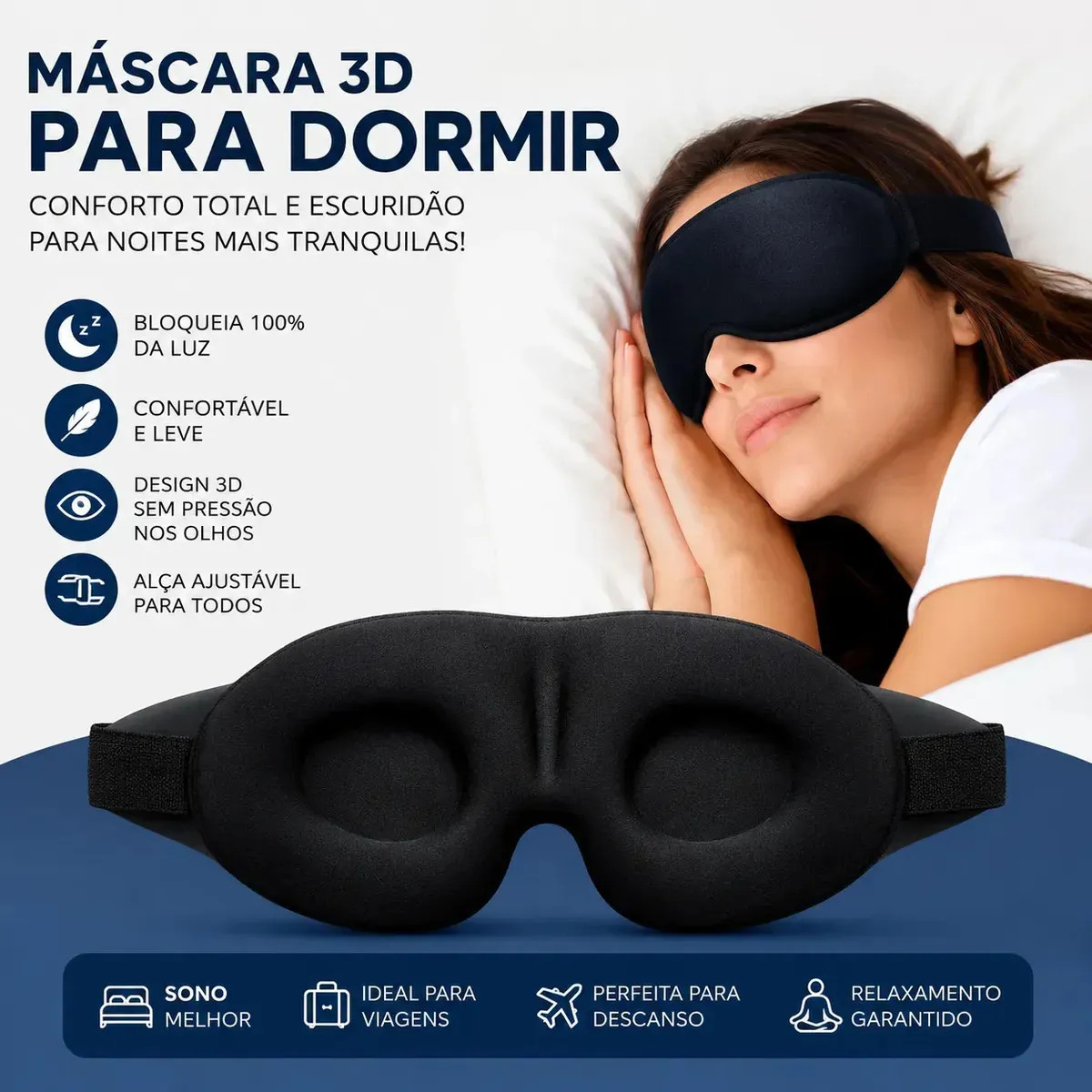 Máscara de Dormir Camosi Ajustável 3D para Bloqueio de Luz