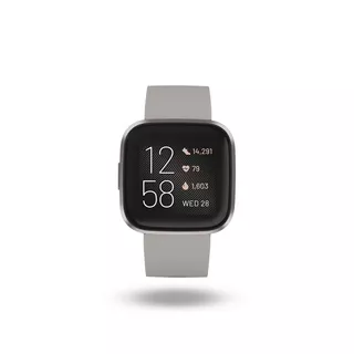 Smartwatch Fitbit Versa 2 caja de aluminio anodizado mist grey aluminium, malla stone de silicona FB507