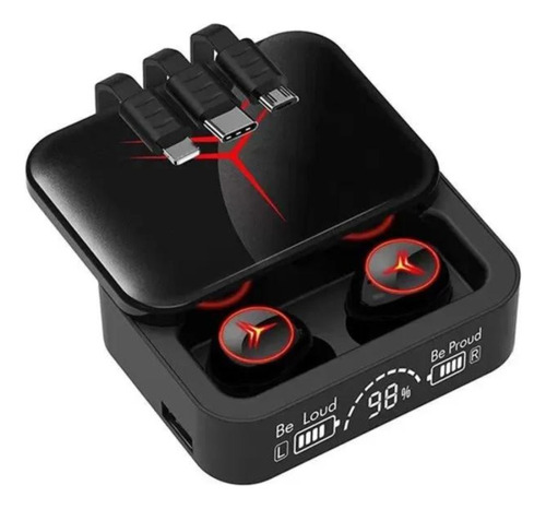 Fone Gamer S/ Fio Bluetooth Função Power Bank M88 Plus Cor Preto Luz Vermelho