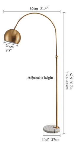 Lampara De Pie Moderna Tipo Arco Metálico Color Dorado