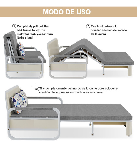 Sofa Cama Individual Plegable Color Gris