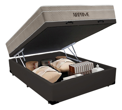 Cama Box Baú Casal + Colchão Molas Ensacadas Airprime 138cm Cor Marrom