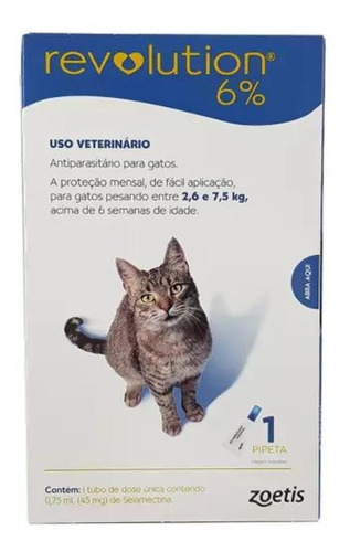 1 pipeta Revolution 6% Cat de 2,6 kg/7,5 kg