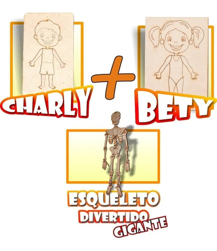 Kit Didáctico Esqueleto+cuerpo Humano Nene Y Nena En Madera