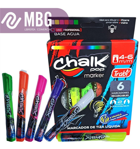 Imagen 3 de 6 de Marcador Trabi Chalk Para Vidrio Tiza Liquida X6