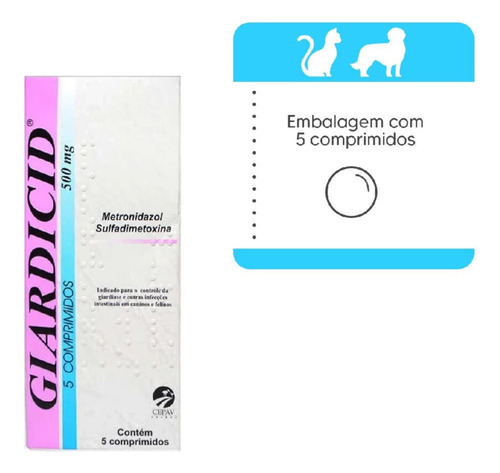 Giardicid 500mg Para Cães E Gatos Com 5 Comprimidos Cepav