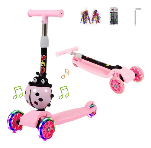 Patinete Infantil Plegable Ajustable Con Luz Led Y Música