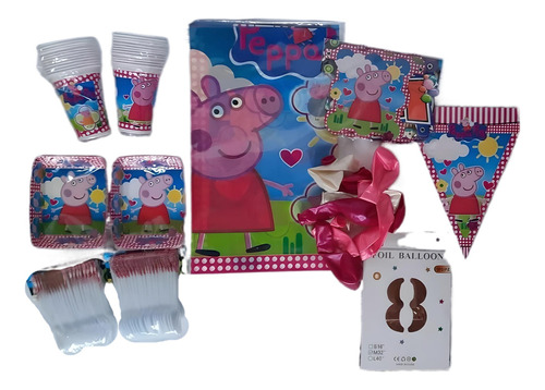 Kit Decoración Peppa Pig 12 Niños Bombas+numero70cm+mantel 