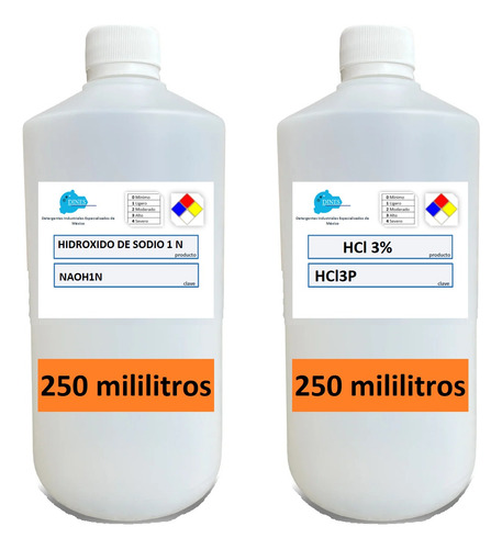 Soluciones Hidróxido De Sodio 1 N, Hcl 3% 250 Ml Cada Uno