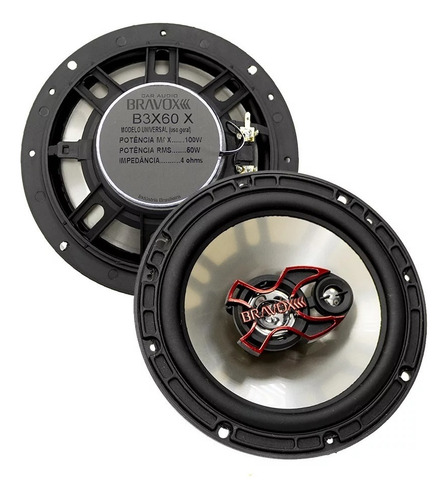 Kit 4 Alto Falantes Bravox 180w Triaxial B3x60x + B3x46x Som Cor Preto