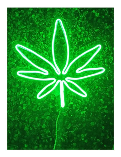 Letrero Led Neon Planta Hoja Fumar 35*35cm Luminoso