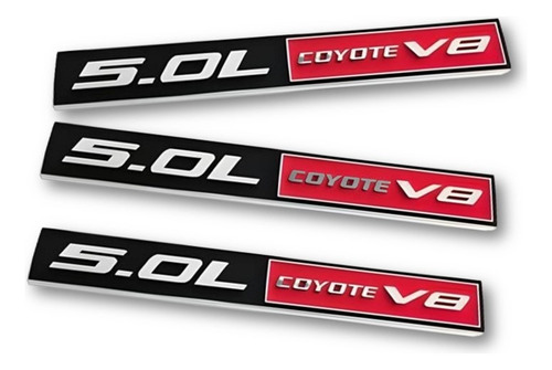 Kit De 3 Emblemas  5.0 L Coyote V8 Color Negro/rojo