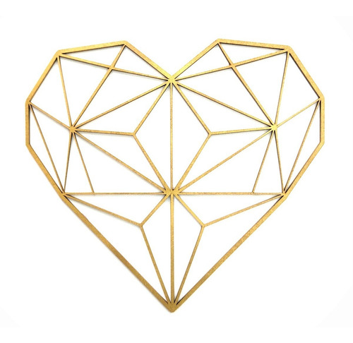 Coração Geométrico Arte Vasado Sala Quarto Chique Mdf 35x30 Cor Dourado