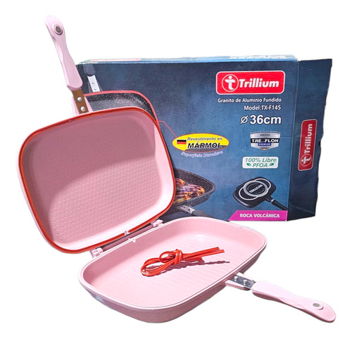 Sarten Doble 36cm Flip Antiadherente Reversible Premium Rosa