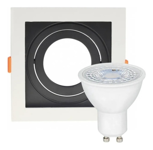 Spot Embutido Mr16 Dicroica Quadrado Recuado + Lampada Led Cor Fundo Preto Cor Da Luz Branco Frio 110v/220v