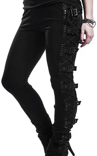 Pantalones Mujer Punk Gothic Cintura Alta Leggings Hueco [u]