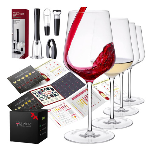 Yulvine Juego De 4 Copas De Vino Tinto Y Blanco, Cristal Sop