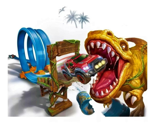 Pista Autos Dinosaurio Doble Metal Machines T-rex Atack Full Color T- Rex