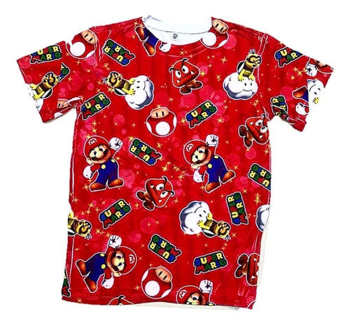 Camiseta Niño Roja De Super Mario Con Nube Hongo Y Abeja