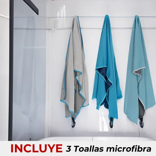 Toalla Microfibra Set De 3 Fitnics 100x30 Ejercicio +estuche Color Azul/gris