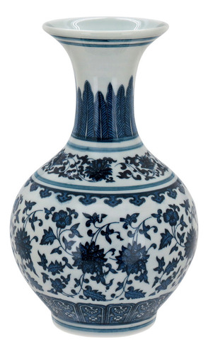 Vaso De Cerâmica P/ Decoração Premium Azul Planta 28x12x12cm