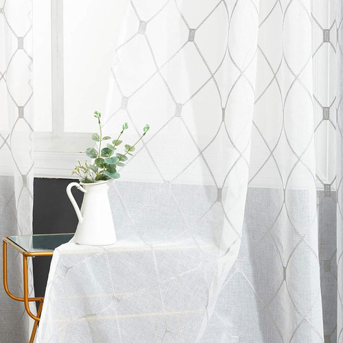 Top Finel White Sheer Curtains 84 Pulgadas De Largo Gris Bor