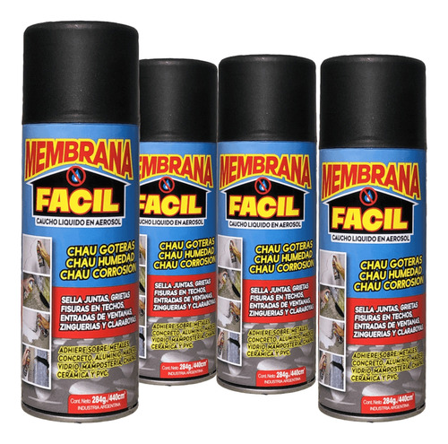 Membrana Facil Caucho Liquido En Aerosol 284gr Negro X 4u