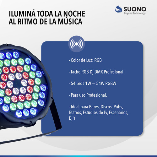 Imagen 4 de 10 de Pack X2 Tacho Proton 54 Led Luminosidad Dmx Rgbw Colores Blanco Audioritmico Eventos Efectos Alta Luminosidad Potente