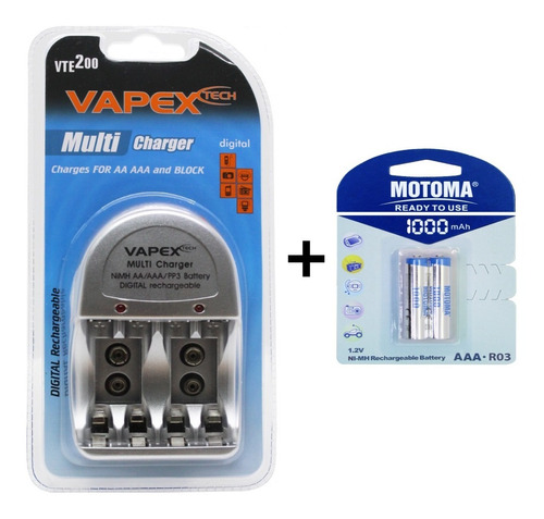 Cargador Vapex Vte-200 + 2 X Pilas Motoma Aaa 1000mah Combo