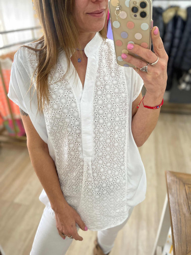 Blusa Camisa Cuello Mao Broderie Talles Grandes The Big Shop