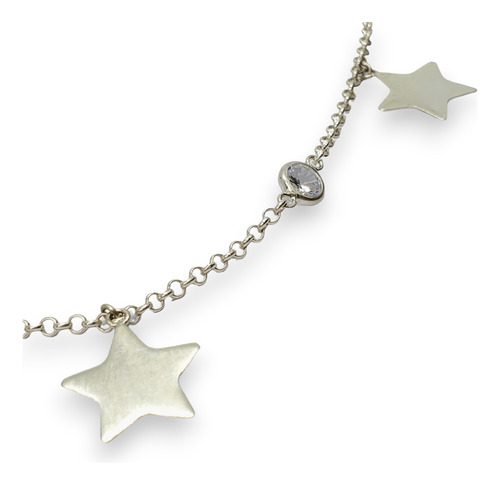 Cadena Plata Rolo Con 3 Dijes Estrellas Y Cubic X45cm