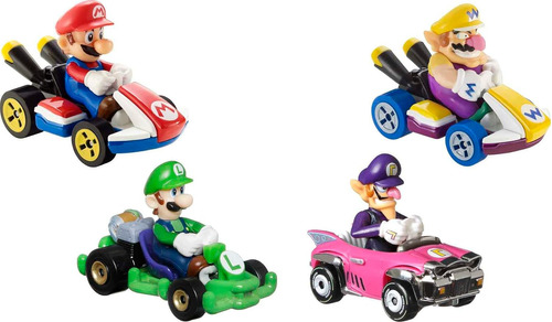 Juego De 4 Vehiculos Hot Wheels Mario Kart, 4 Favoritos D...