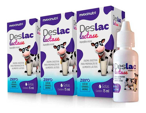 Kit 03 Deslac Lactase Gotas 15ml Maxinutri Sabor Leite