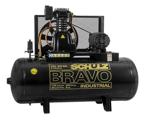 Compressor de ar elétrico Schulz Bravo CSL 20 BR/200 trifásica 183L 3675W 220V/380V 60Hz preto