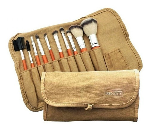 Set De 10 Brochas Mineral Botánica Brush Set Sintéticas Marrón