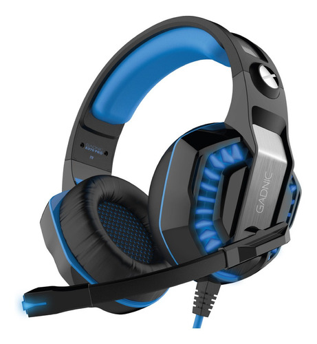 Auricular Gamer Gadnic A-37 Pro Luces Ps4 Pc Gaming Color Black/Light blue