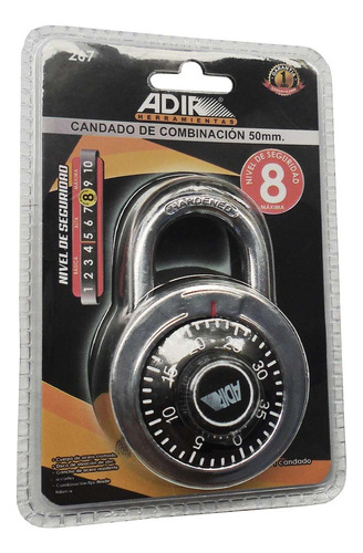 Candado De Combinacion De Disco 50 Mm Adir Mod. 267 Color Ne
