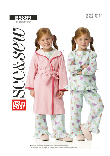 Mccall 's Patterns Butterick B5869 Toddlers' Robe Cinturon