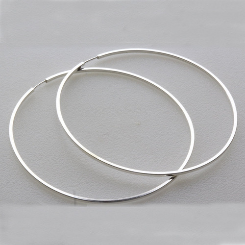 Imagem 4 de 6 de Argola Brinco Grande Pura Prata 925 - 6cm - Tubo Quadrado