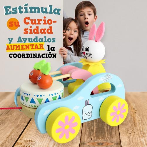 Carrito Juguete Didactico Arrastre Artesanal Animalitos