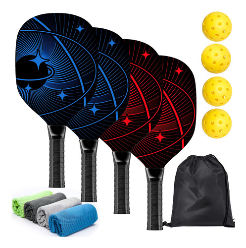 Pickleball Paddl Set With 4 Premium Wood Balls Cooling Carry