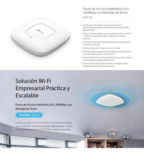 Tp-link, Punto De Acceso Inalámbrico Techo N 300mbps, Eap115