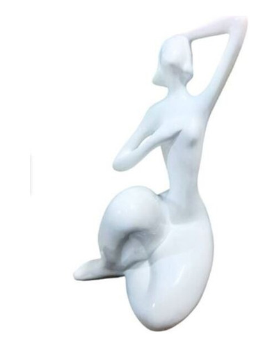 Adorno Decorativo Ceramica Silueta De Mujer Blanco De 33 Cm