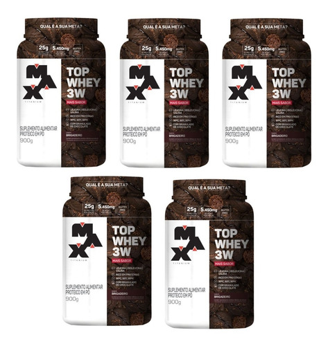 5x Wey Protein 3w Max Titanium ( Top Whey ) 900g Lançamento