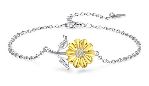 Pulsera Girasol Plata 925 Joya Juvenil Mujer Regalo